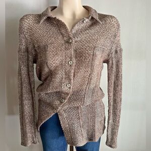Vintage Brown Open Knit Button Cardigan 70s Cottagecore Boho S